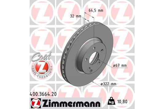 Bremseskive, ZIMMERMANN COAT Z 400.3664.20