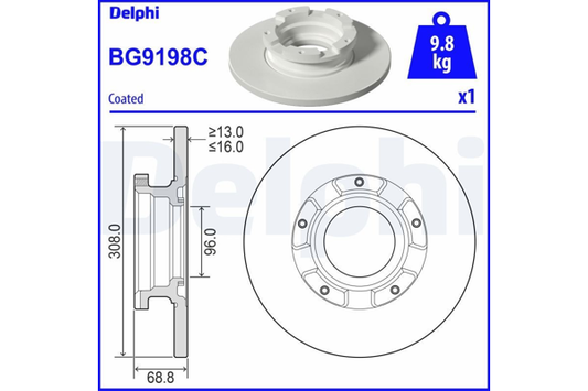 Bremseskive, DELPHI BG9198C